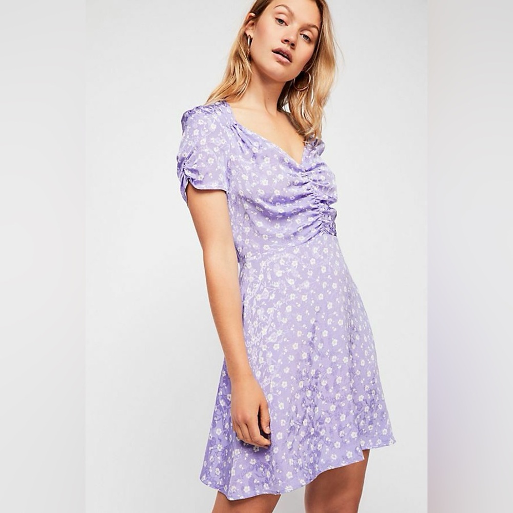 Free People Bond Street Mini Dress Lilac Floral Sz 12